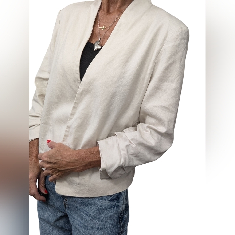 Babaton Aritzia Cream Linen Blend Open Front Blazer Jacket 10